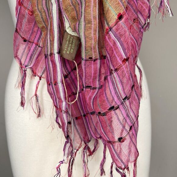 NWT Open Hand Designs Multicolor Lightweight Handloomed Scarf Wrap Fringe 27x78 - Picture 3 of 8